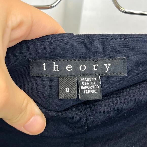THEORY Vielio Fixture Ponte Pants Flat Front Side Zip Cropped Navy Blue Size 0 - Picture 3 of 10